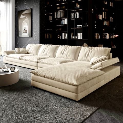 Ghế Sofa góc vải cao cấp , trắng kem BSF194