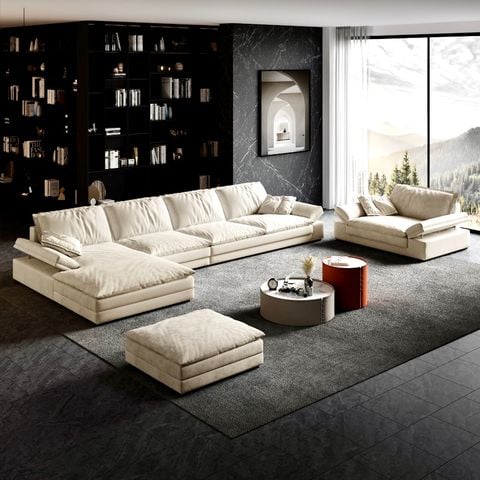 Ghế Sofa góc vải cao cấp , trắng kem BSF194