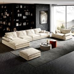 Ghế Sofa góc vải cao cấp , trắng kem BSF194