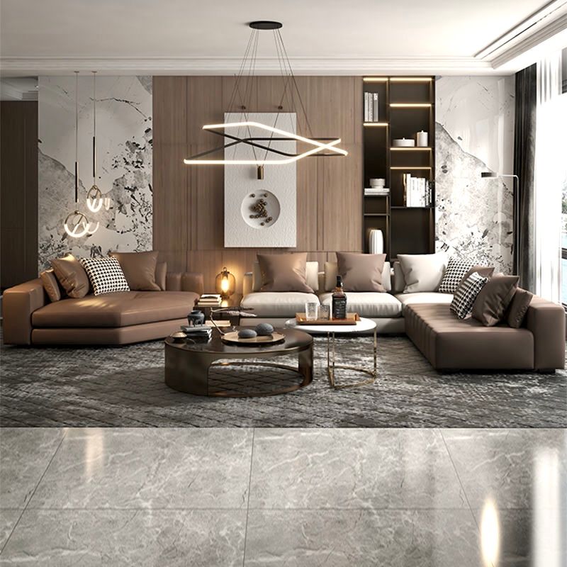 Ghế Sofa góc da bò màu da bò , trắng kem BSF193