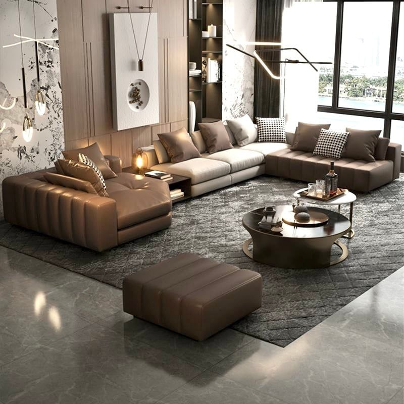 Ghế Sofa góc da bò màu da bò , trắng kem BSF193