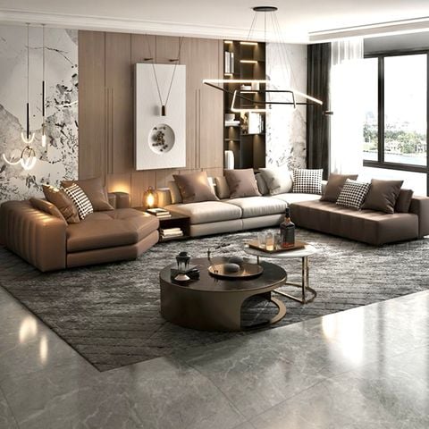 Ghế Sofa góc da bò màu da bò , trắng kem BSF193