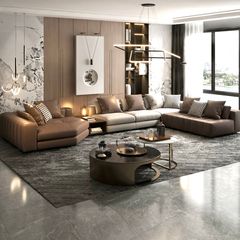 Ghế Sofa góc da bò màu da bò , trắng kem BSF193