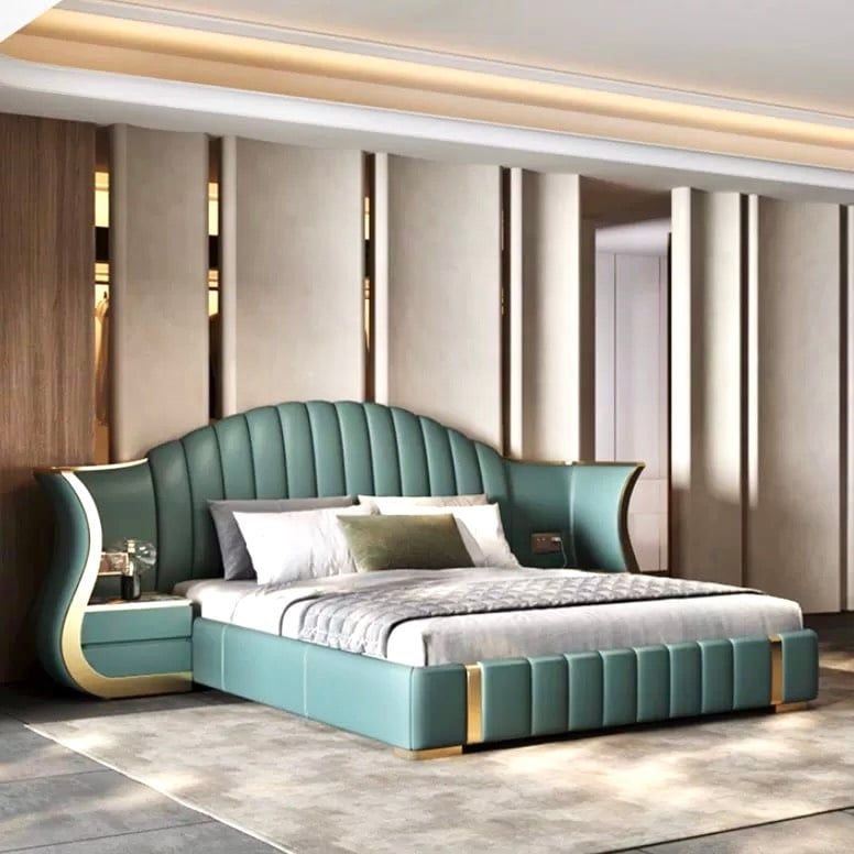 Giường ngủ bọc da bò tiếp xúc GN049