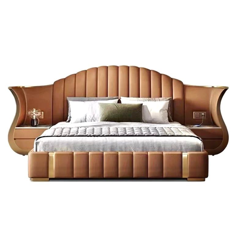 Giường ngủ bọc da bò tiếp xúc GN049