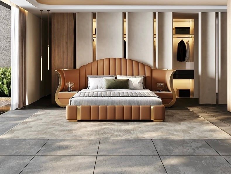 Giường ngủ bọc da bò tiếp xúc GN049