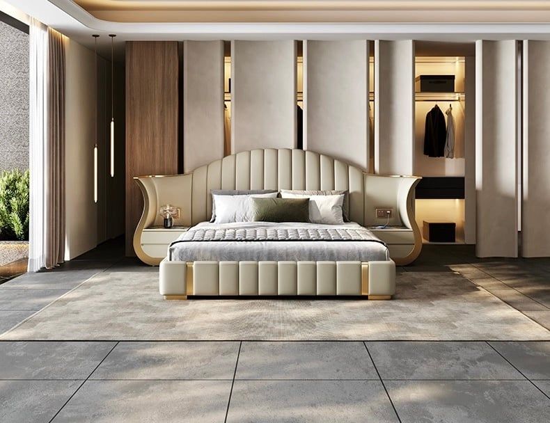 Giường ngủ bọc da bò tiếp xúc GN049