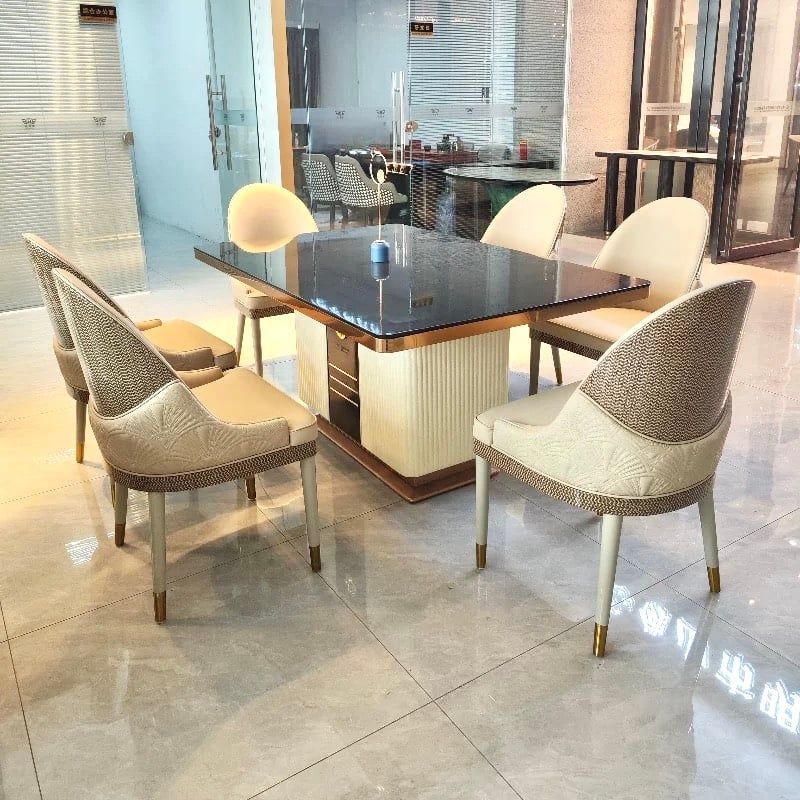 Ghế ăn lưng ốp gỗ sơn piano, bọc da Microfiber, chân gỗ sơn GA058