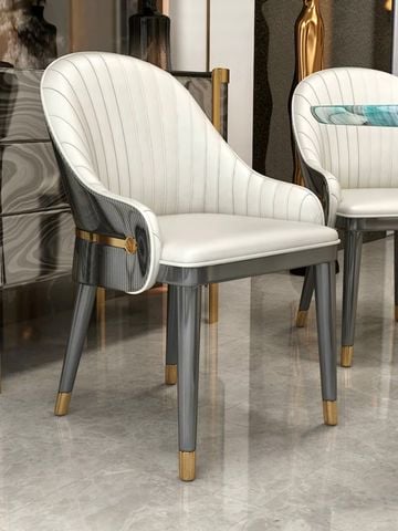 Ghế ăn bọc da Microfiber, chân gỗ, nẹp inox vàng GA052