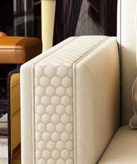 Ghế Sofa Da Bò lớp trên cùng cao cấp, gỗ bạch dương sơn piano, nẹp inox mạ titan vàng GSF172