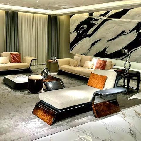 Bộ sofa da bò, gỗ sơn bóng Piano- BSF207