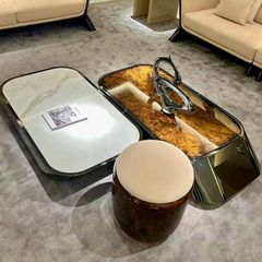 Bộ sofa da bò, gỗ sơn bóng Piano- BSF207