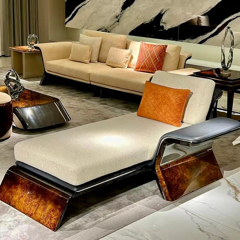 Bộ sofa da bò, gỗ sơn bóng Piano- BSF207