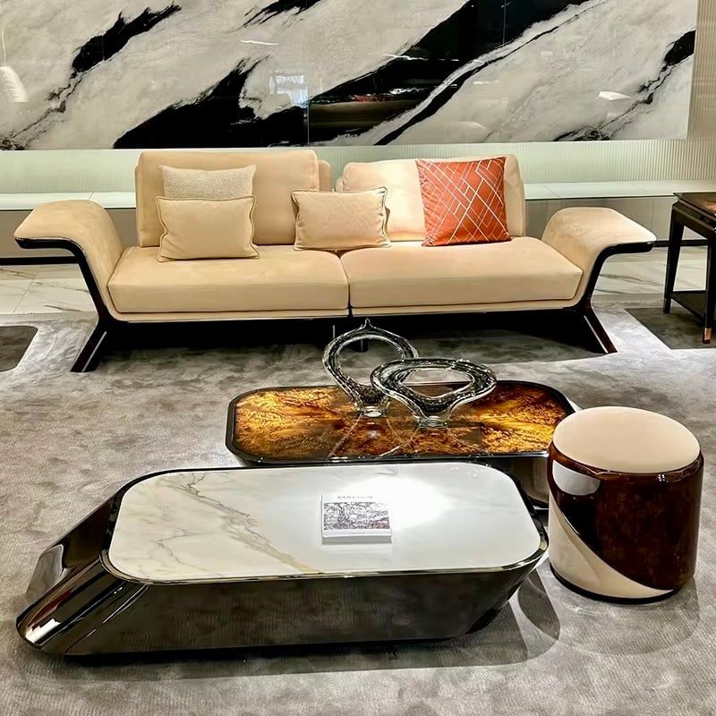 Bộ sofa da bò, gỗ sơn bóng Piano- BSF207