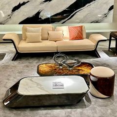 Bộ sofa da bò, gỗ sơn bóng Piano- BSF207