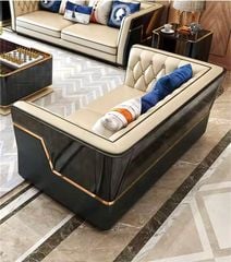 Bộ Sofa da bò, ốp gỗ sơn bóng piano nhập khẩu BSF208