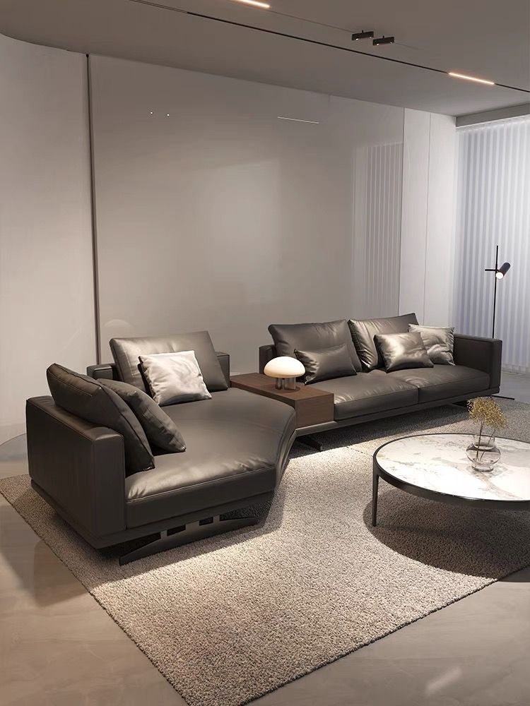 Sofa góc da bò màu trắng xám BSF187