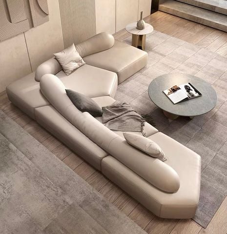 Sofa góc da bò màu trắng xám BSF186