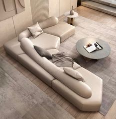 Sofa góc da bò màu trắng xám BSF186