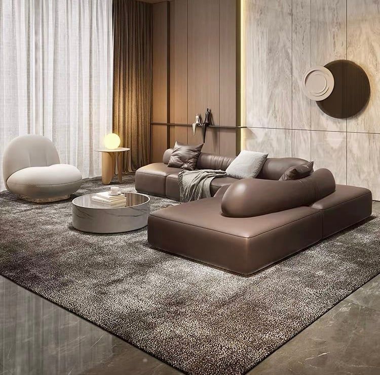 Sofa góc da bò màu trắng xám BSF186