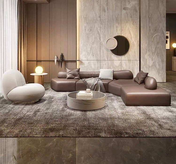 Sofa góc da bò màu trắng xám BSF186
