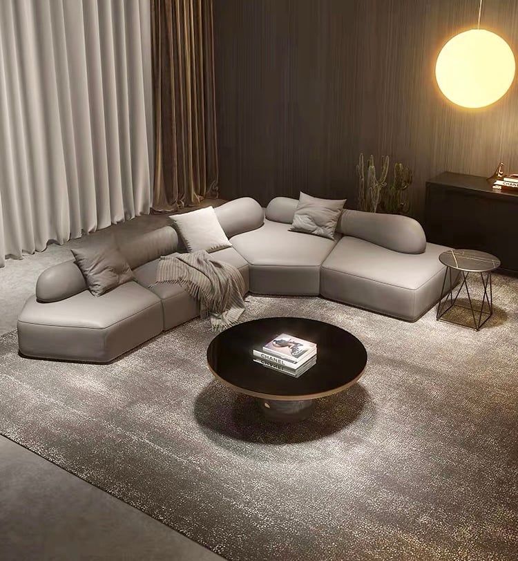 Sofa góc da bò màu trắng xám BSF186