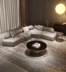 Sofa góc da bò màu trắng xám BSF186