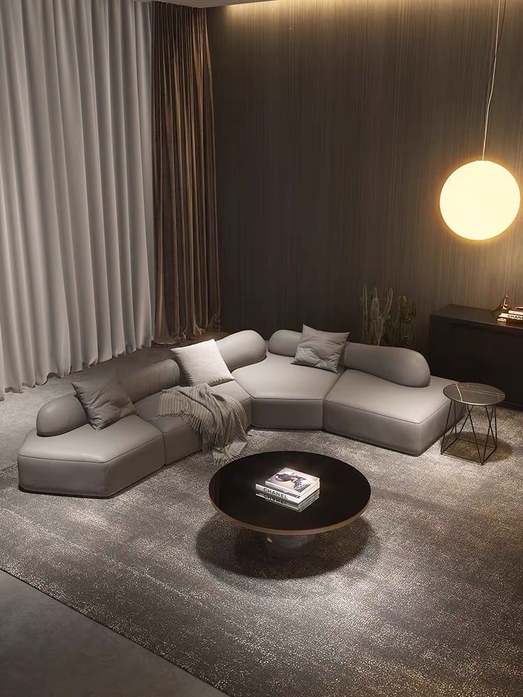 Sofa góc da bò màu trắng xám BSF186
