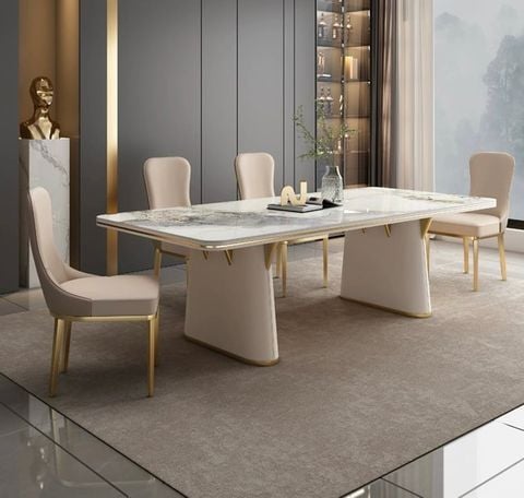 Bàn ăn mặt đá chân bọc da công nghiệp nhập khẩu cao cấp BA0167