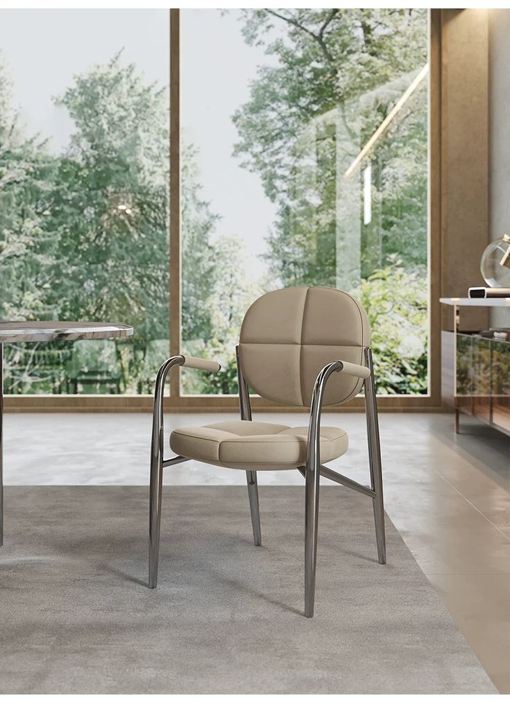 Ghế ăn có tay bọc da Microfiber, chân inox mạ titan GA053