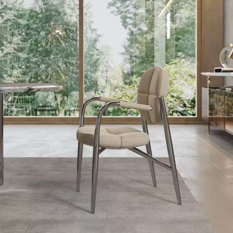 Ghế ăn có tay bọc da Microfiber, chân inox mạ titan GA053