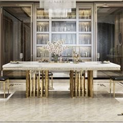 Bàn ăn nhập khẩu mặt đá marble BA0160