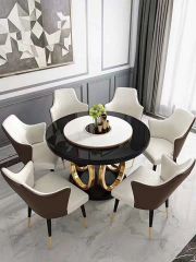 Bàn ăn thông minh Gỗ sơn, mặt kính cường lực, khung inox mạ titan vàng BA025