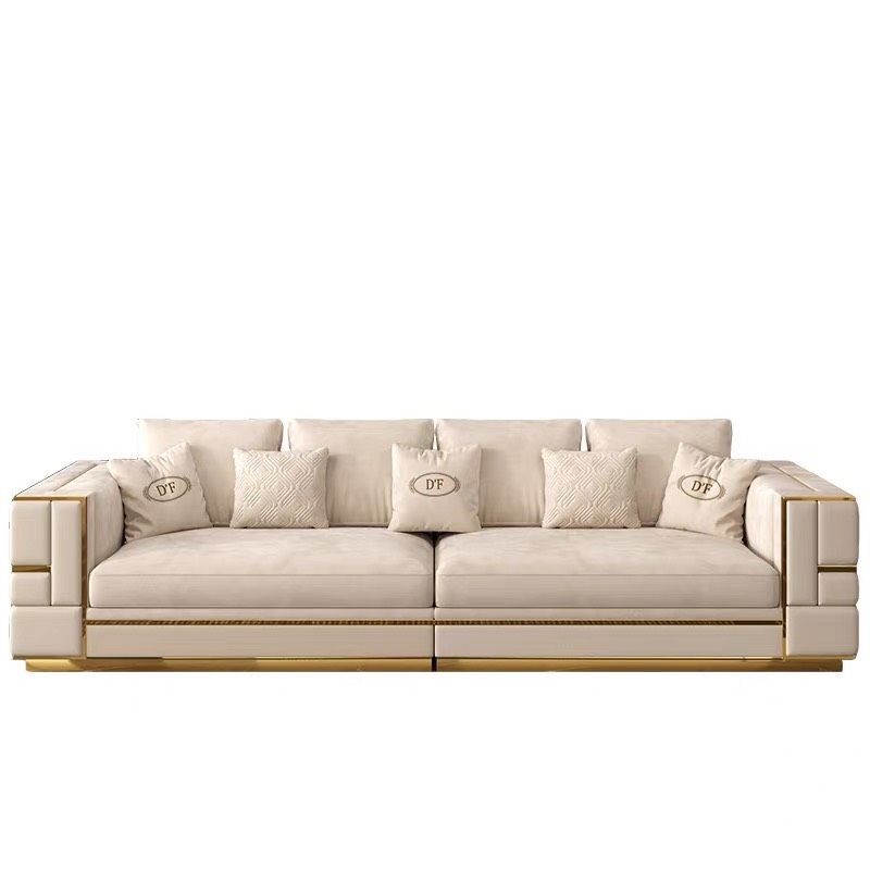 Bộ sofa da màu kem phối đường viền và nẹp inox mạ vàng tạo điểm nhấn BSF176