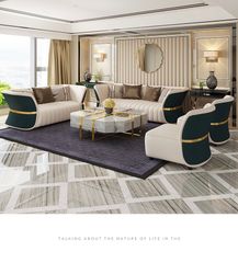 Bộ sofa da phối khác màu mặt trước sau, viền inox mạ vàng cao cấp BSF166