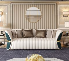 Bộ sofa da phối khác màu mặt trước sau, viền inox mạ vàng cao cấp BSF166