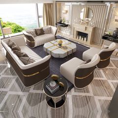 Bộ sofa da phối khác màu mặt trước sau, viền inox mạ vàng cao cấp BSF166