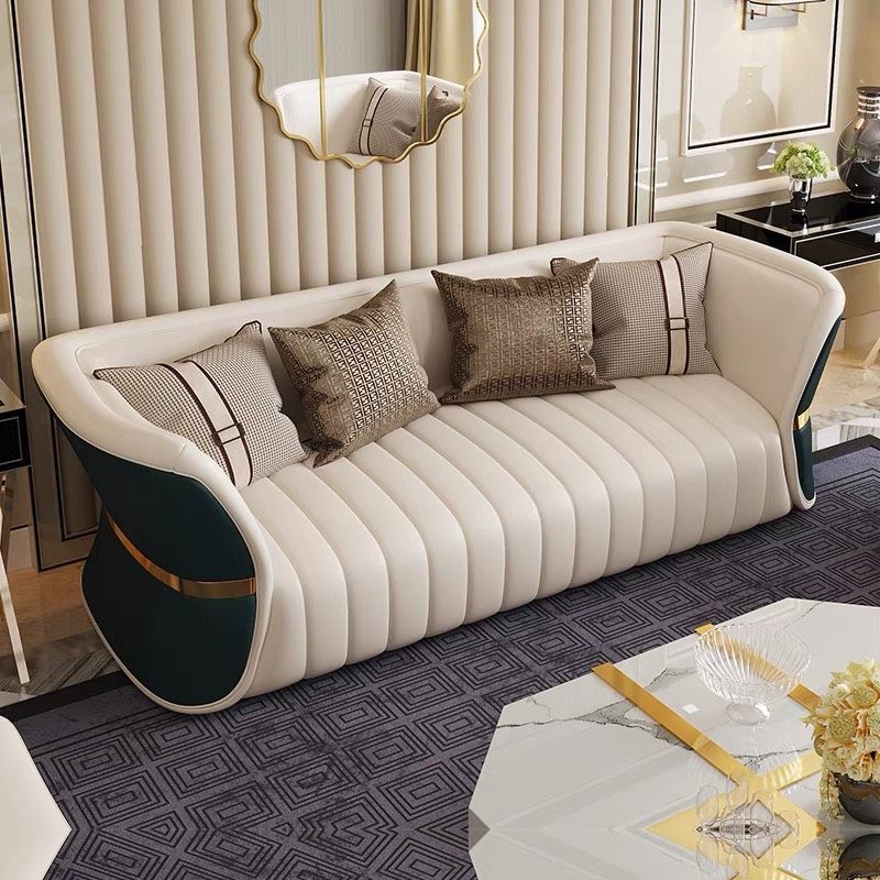 Bộ sofa da phối khác màu mặt trước sau, viền inox mạ vàng cao cấp BSF166