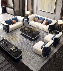 Bộ sofa da phối khác màu mặt trước sau, viền inox mạ vàng cao cấp BSF166