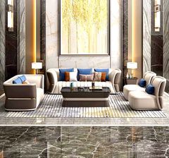 Bộ sofa da phối khác màu mặt trước sau, viền inox mạ vàng cao cấp BSF166