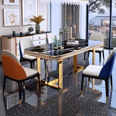 Bàn ăn mặt đá marble nhân tạo, khung inox mạ titan vàng BA030