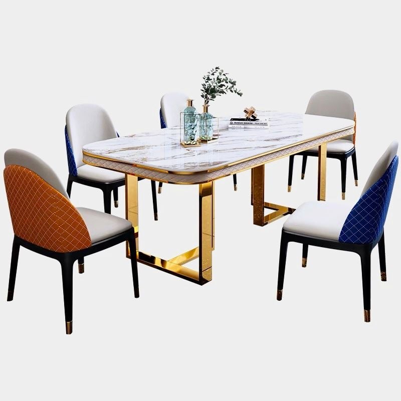 Bàn ăn mặt đá marble nhân tạo, khung inox mạ titan vàng BA030