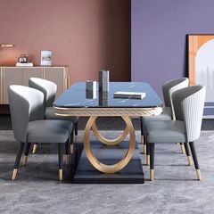 Bàn ăn mặt đá marble nhân tạo, thép sơn tỉnh điện, khung inox mạ titan vàng BA0019