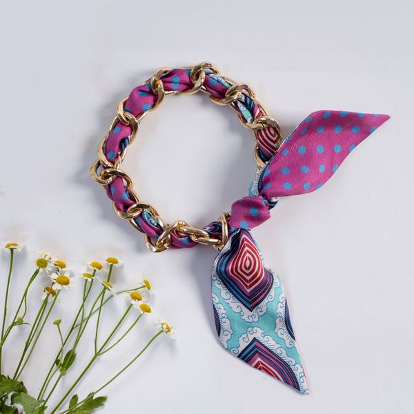  Khăn twilly họa tiết sóng hồng S 