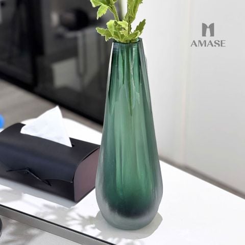 Lọ Hoa Thủy Tinh Xanh Phủ Mờ