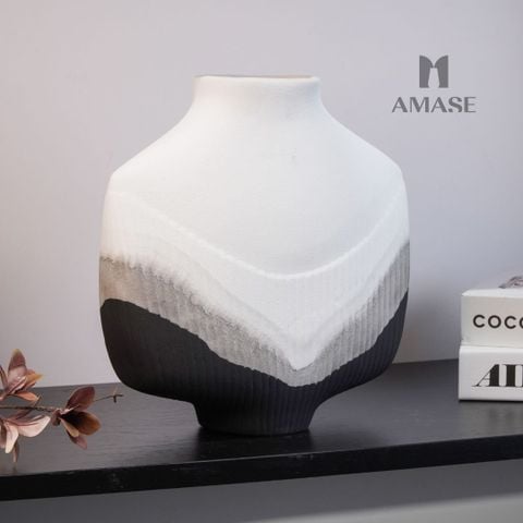 Lọ hoa gốm màu trắng đen độc đáo ACV09