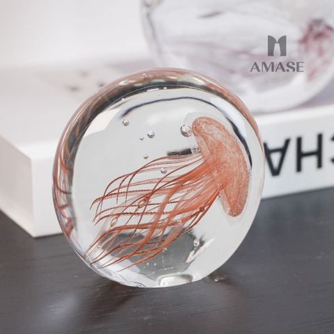 Decor thủy tinh handmade hình cầu Sứa - màu nâu