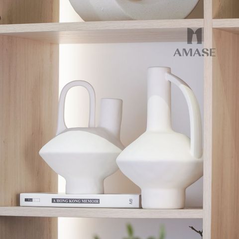 Decor Lọ hoa gốm có quai màu trắng