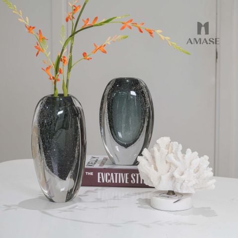 Lọ hoa thủy tinh bọt khí  màu xanh