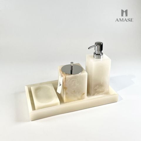 Set nhà tắm đá marble trắng - Dáng vuông